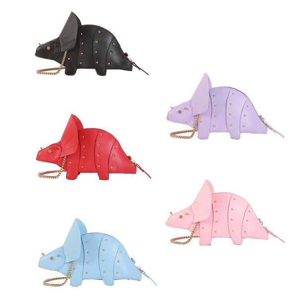 

women fashion dinosaur shape pu leather rivet chain crossbody shoulder bag girl messenger bags mini clutch purse