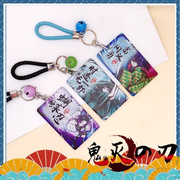 

2020 anime demon slayer kimetsu no yaiba keychain acrylic student id card holder bus pass business card case keyring bag1, Silver