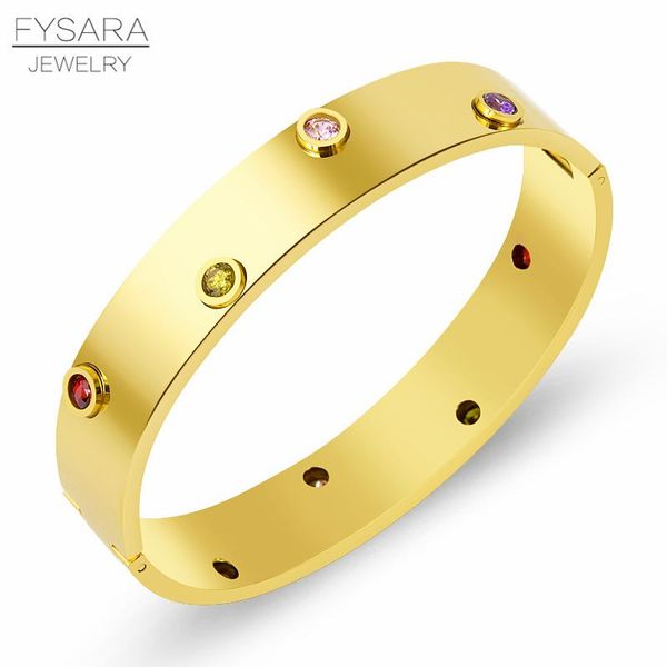 

fysara brand colorful crystals luxury bangle for women cubic zirconia love bangle gold color stainless steel classic jewelry bbyahl bdehome, Black