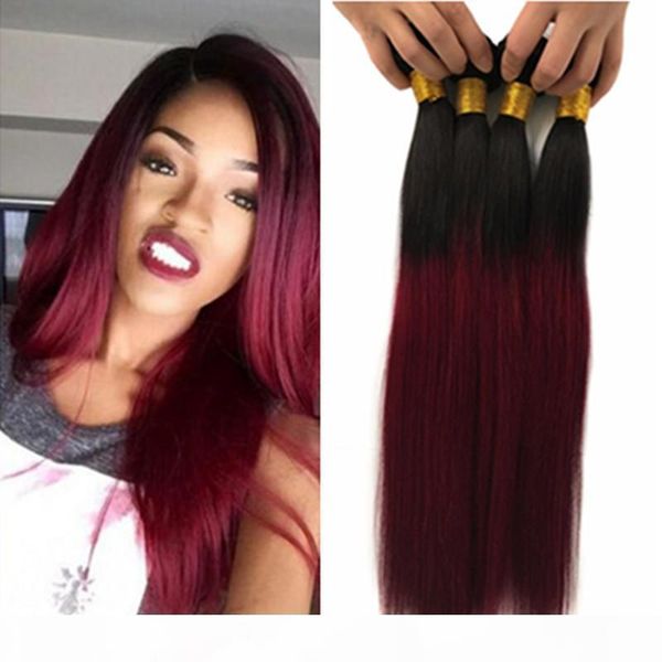 

wholesale color t1b 99j brazilian virgin hair ombre brazilian human hair weave 4pcs bundles burgudny straight hair, Black;brown