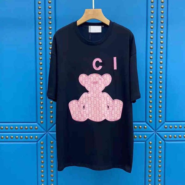 

2022 factory wholesale new fashion gu + red bear embroidered cloth lovers round neck short sleeve t-shirt for men and women, White