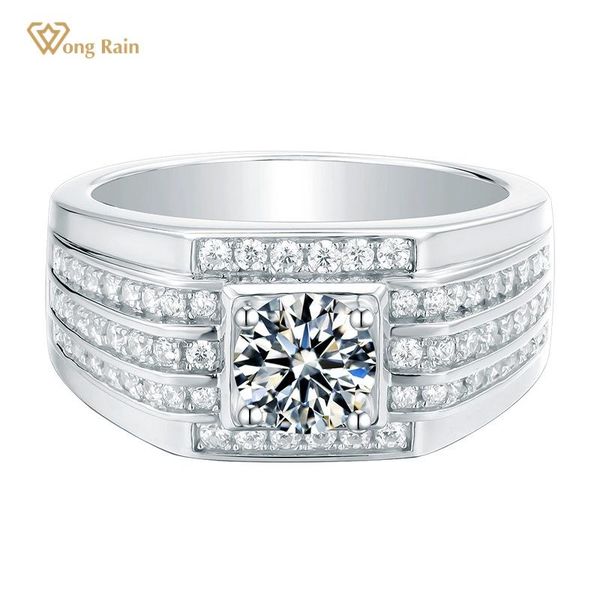 

wong rain luxury 925 sterling silver round cut created moissanite diamonds gemstone wedding engagement men's ring fine jewelry, Golden;silver