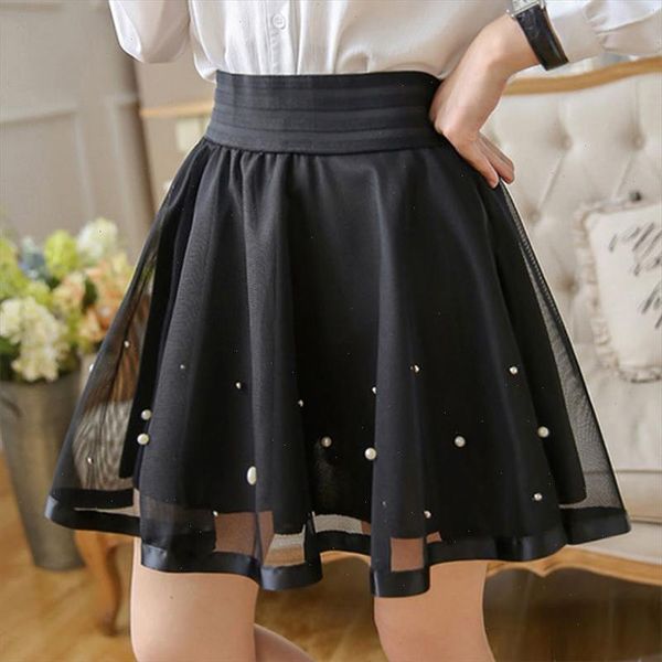 

2021 new women skirt summer solid black color safty all match high waist lace a line bubble skirt clothes