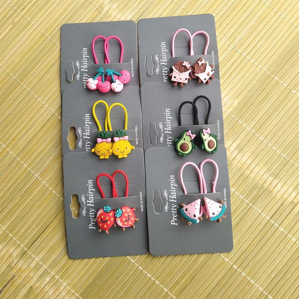 

2pcs cartoon fruit avocado pineapple princess headwear kids elastic hair bands children ropes girls accessories baby headdress