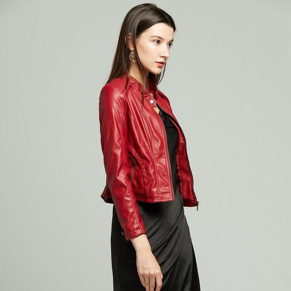 

leather new fashion 2020 jacket women pu leather coat short slim motorcycle jackets new spring autumn plus size coat s, Black