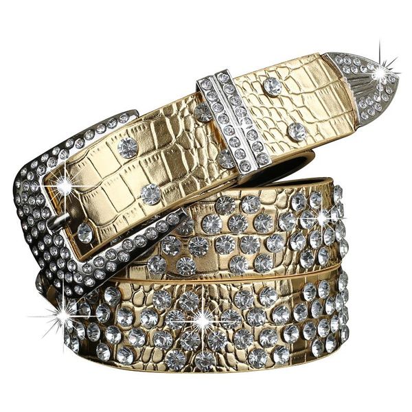 

belts 2021 fashion female rhinestone gold luxury diamond jeans women's wide strap simple wild metal buckle belt for women, Black;brown