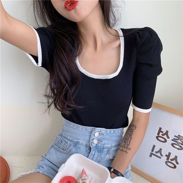 

лето 2020 momojia пуловеры pullovert футболка pullovernew похудение корейского стиль ice шелковых женщины футболка сплошного цвет тонкие кру, White