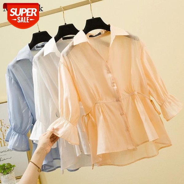 

plus size solid chiffon women and blouses v-neck ruffled summer women blouses slim casual shirts blusas mujer 9982 #dn0r, White
