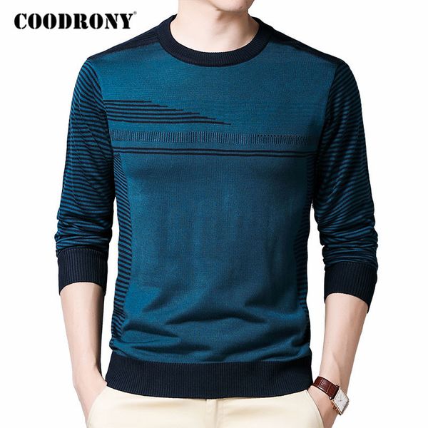 

coodrony brand sweater men fashion striped casual pull homme autumn winter cotton knitwear o-neck pullover men thin shirt 200929, White;black