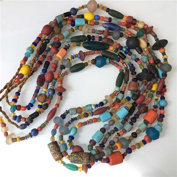 

nepal handmade colorful safron lampwork beads strand simulated trade beads long necklaces 80-100cm t200113, Silver