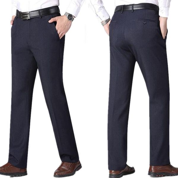 

autumn winter pants men thick warm double pleated casual pants high waist solid cotton trousers loose middle-aged trousers, Black