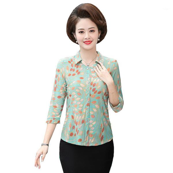 

middle age women blouse 2020 spring summer new plus size 5xl mother clothing print shirt blusa feminina cardigan mujer y581, White
