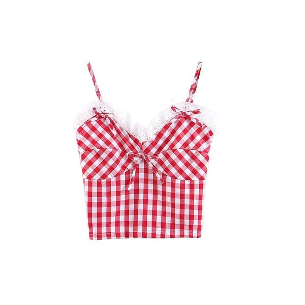 

2021 new check rope sling colheita streetwear cotton arc shirt short chess camis cultures red mage back off the shoulder bowl, White