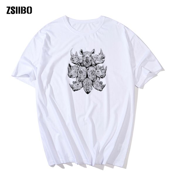 

спорт новая мода футболки мужчины с коротким рукавом девять носорогов акула смешные футболки печать hip hop крупногабаритные t shirt white s