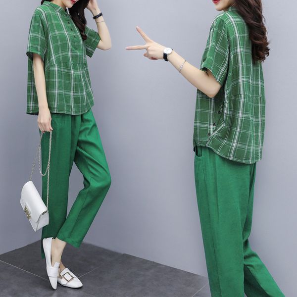 

women's chess garments will see hemp cotton of two upper parts and trousers leisure zqrh, White