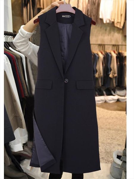 

korean spring long waistcoat women one button side split blazer suit vest female chic slim office lady sleeveless jacket f2763, Black;white