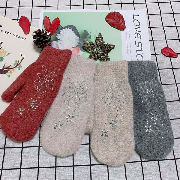 

five fingers gloves winter warm cartoon wool mittens fashion thickened plus velvet clothing outdoor, Blue;gray