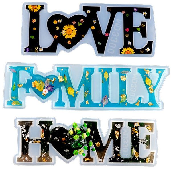 Love Home Family Stampo in Silicone Stampi per lettere in resina epossidica siliconica Decorazione della tavola fai da te Stampi per artigianato d'arte RRA632