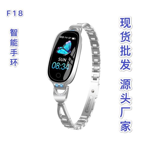 

f18 fashion smart female bracelet metal strap ip68 waterproof cardiac prsure sleep monitoring information prompt