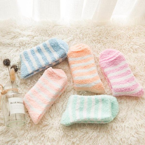 

women striped socks winter warm sleep bed socks floor home fluffy coral velvet feet warmer christmas gift meias1, Black;white