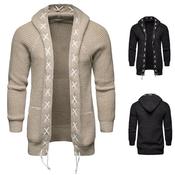 

men's wool & blends business casual long knitted turn-down male autumn coats outwear windbreaker us size, Black