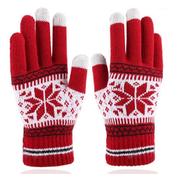 

cute christmas warm winter gloves snowflake printed knitted touch gloves men women touch screen glove party supplies1, Blue;gray
