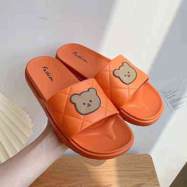

women's summer open toe one word slippers cartoon soft bottom non slip home slippers bathroom slipper outdoor casual slippers y220214, Black