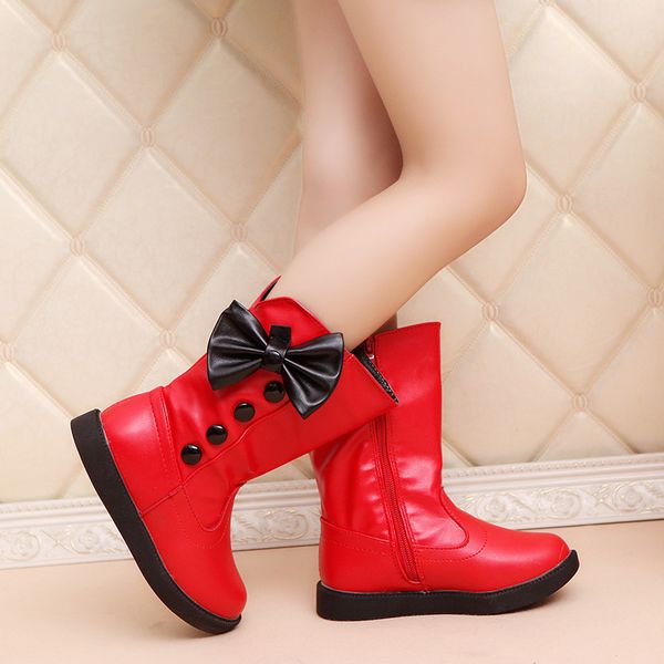 

new autumn winter girls snow fashion bow pincess shoes for big kids children red white party christmas boots 4-12 years 38, Black