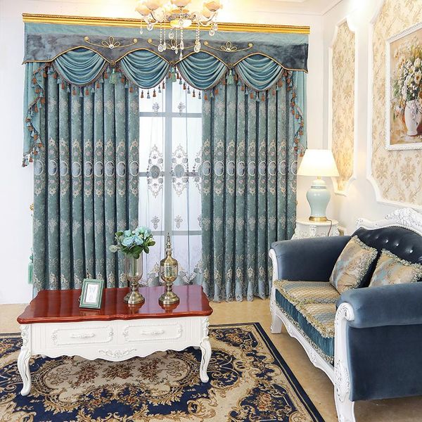 

custom curtains chenille european blue embroidery thicken shade cloth blackout curtain tulle valance n235