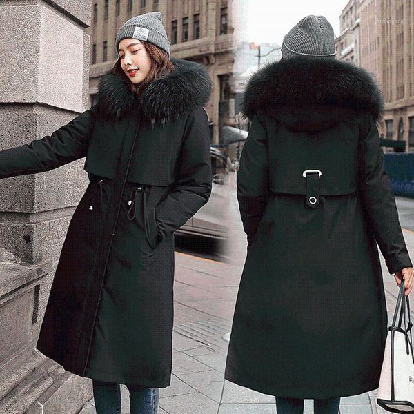 

warm winter coat women thick hooded coat parkas women winter jacket long parka fur collar korean down cotton female coats1, Black