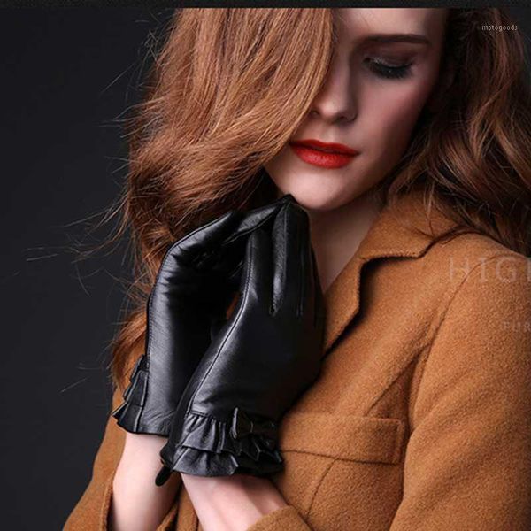 

five fingers gloves winter genuine leather women' fashion touch-screen sheepskin glove thicken warm touch screen for women1, Blue;gray
