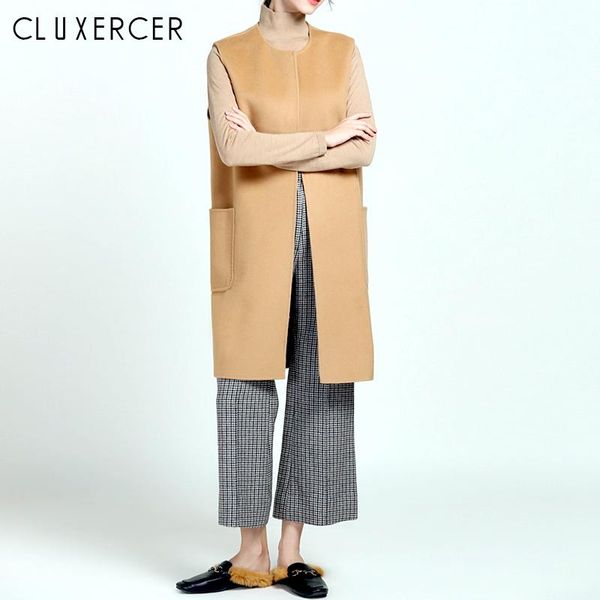 

women autumn wool blend vest waistcoat lady office long waistcoat women coat casual sleeveless vest jacket plus size xs-5xl, Black;white