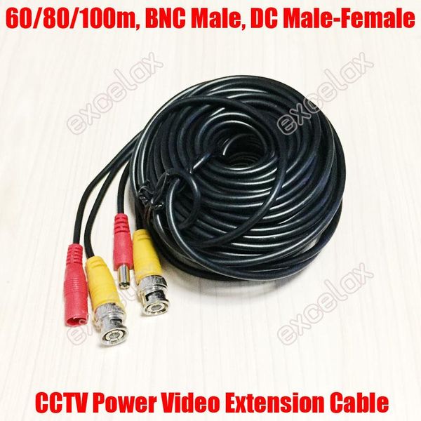 

60m 80m 100m power video extension cable w/ bnc male connector & 2.1mm dc power plug for cctv security camera by excelax