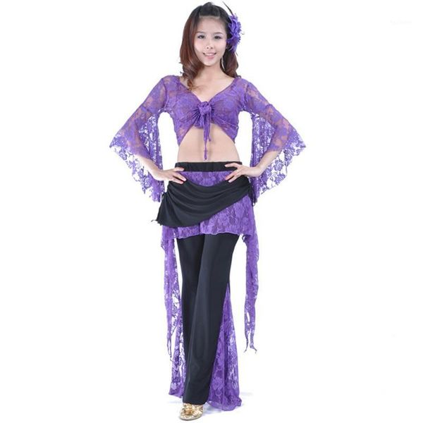 

belly dance costume new lace pants + lace blouse advanced belly dance practice clothes suit clothing wholesale for women1, Black;red