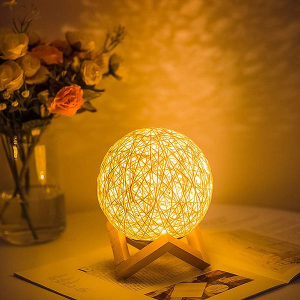 

2021 new dimmable rattan ball night light moon table for bedroom bedside xmas party wedding holiday indoor lighting v65t