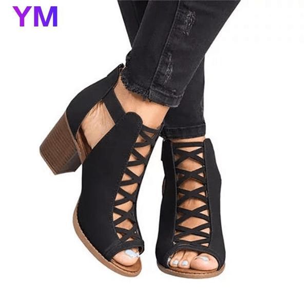 

2021 new style sandals women summer shoes exposed toe flat heel buckle strap sandals rome style ladies size 35-43, Black