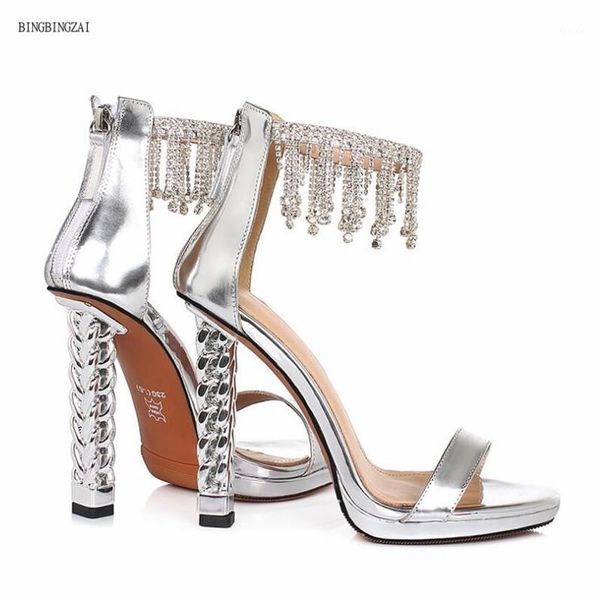 

summer new leather women's shoes with rhinestone sandals authentic super star fashion brand 12cm houxi fashion show 3-8 9 bbzai1, Black