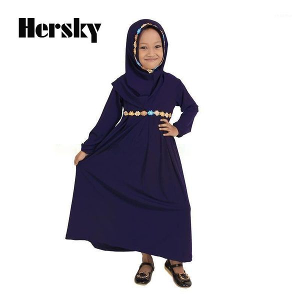 

traditional two sets cartoon kids clothing fashion child abaya muslim girl dress jilbab and abaya islamic children hijab dresses1, Red