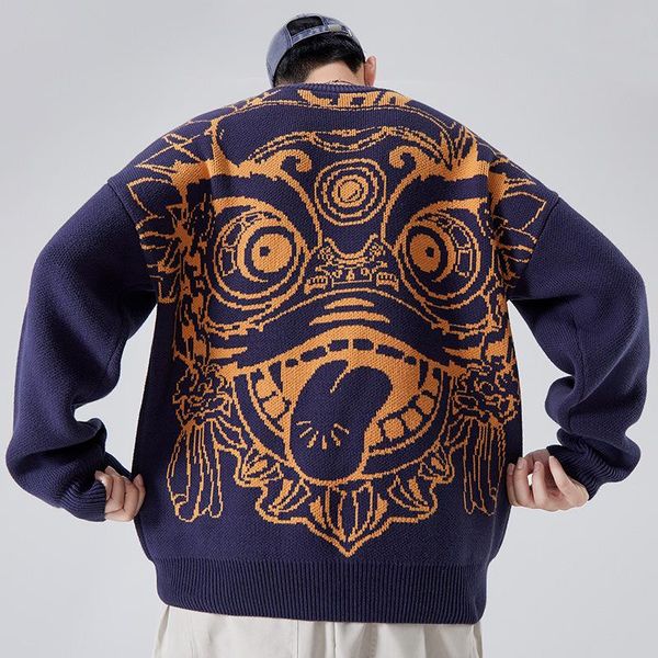 

2020 autumn and winter thickened chinese embroidery loose crew neck sweater men's guochao harajuku languid fashion brand couple, White;black