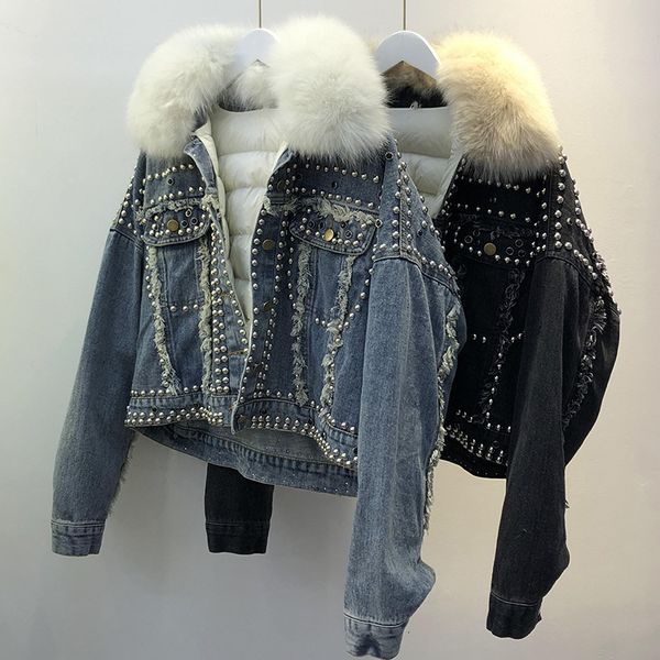 

denim jacket, scratched and scratched, small fur coat for women