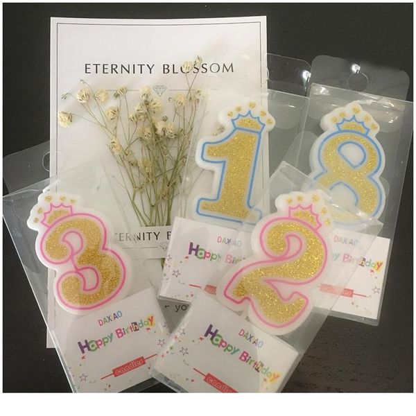 

1 pc shinning gold pink/blue crown birthday candles digital 0-9 for kids girls boys birthday party cute candles cake dec bbyany