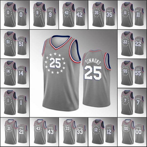 

филадельфия 76ers. мужчины джош ричардсон тобиас харрис бен симмонс джоэл эммид аль хорфорд nba 2020 пользовательские серые джерси, Black