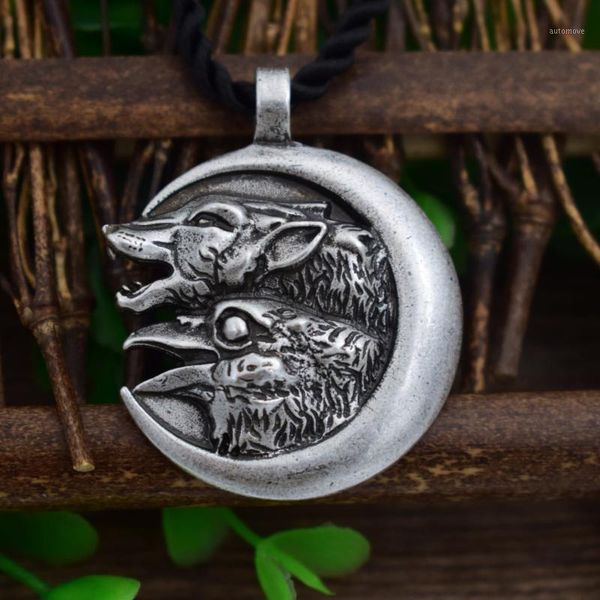 

sanlan 12pcs wolf and raven winged wolf bronze pendant necklace1, Silver