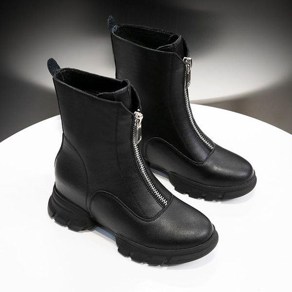 

2021 women ankle boots round toe pu leather all match square high heel fashion winter shoes women boots, Black
