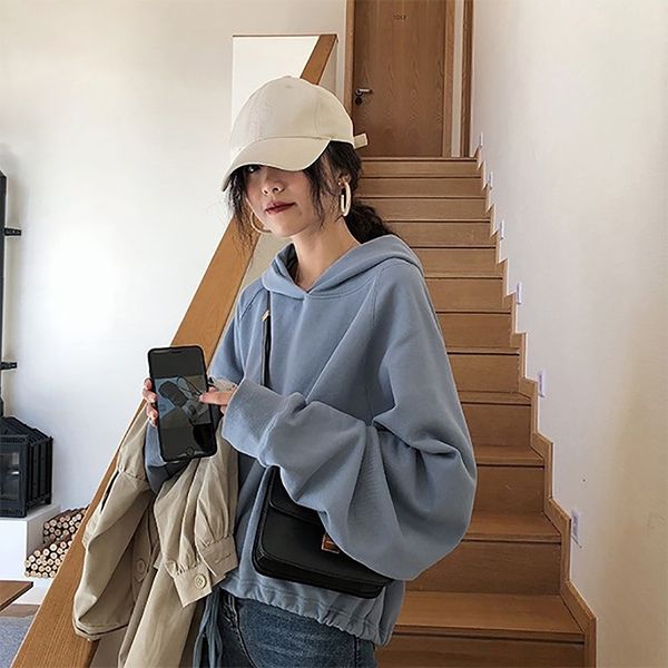 

ns1tl haze хлопок синий короткий шнурок высокой капюшоном талии осень новый корейский тонкий рыхлый rq0pq sweatersweater свитер студент паль, Black