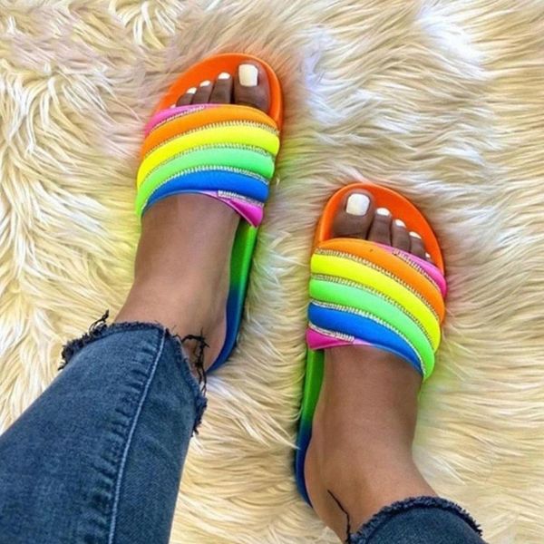 

2020 women slippers shoes woman summer beach flip flops female rhinestone sildes ladies slippers outdoor flats wholesale drop #9a32, Black