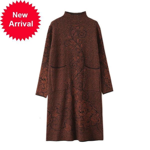 

vintage 2021 of floral luxury women's embroidered high winter turtleneck sweater mid-knit loose mesh length dressed in large clothes xd, Black;gray