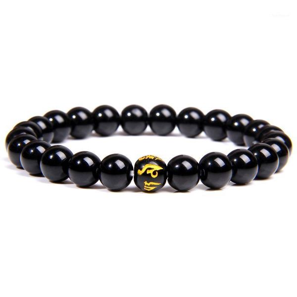 

natural stone black onyx beads bracelet with six-character true word charm bracelet for women men buddhist rosary jewelry1