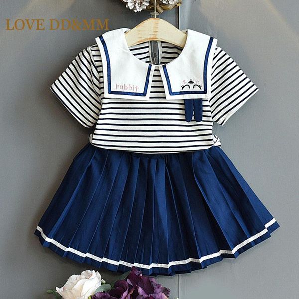 

clothing sets love dd&mm girls cartoon stripe embroidery t- shirts + pleated skirt suits for girl cute kids costumes children's, White