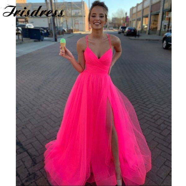 

Long Elegant Fuchsia Prom Dresses 2020 Ruffled TuIle Imported Evening Dress With Split Backless robe de soiree, Burgundy